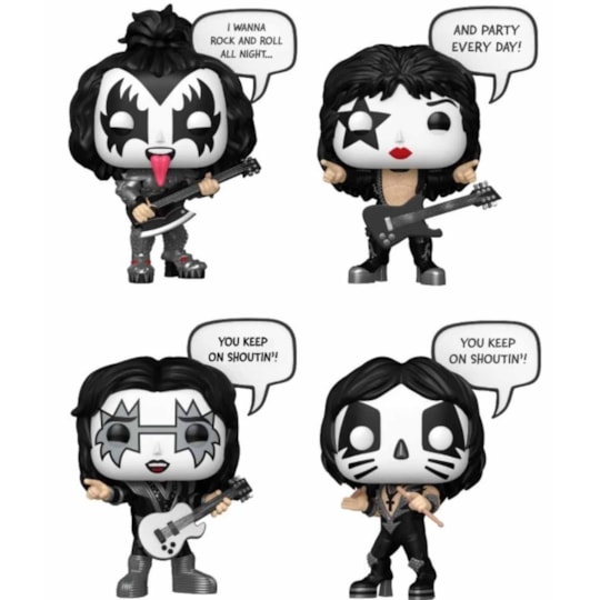 Conjunto Banda Kiss Completa Funko Pop #471 a #474 Rock and Roll All Nite Sayings