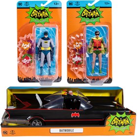 Conjunto Batman Robin Batmobile Batmóvel DC Retro Figures Batman Série Clássica 1966 Mcfarlane Toys