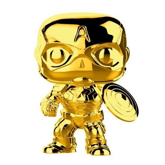 Funko Pop Captain America Gold Chrome #377 - Capitão América Dourado 10 Years Edition - Marvel