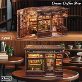 Kit de Montar Corner Coffee Shop Book Nook Diorama para prateleira - Hands Craft Cutebee