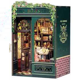 Kit de Montar Owl Bookstore Book Nook - Diorama para prateleira - Hands Craft
