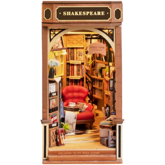 Kit de Montar Shakespeare Bookstore Book Nook Diorama para prateleira - Hands Craft Rolife