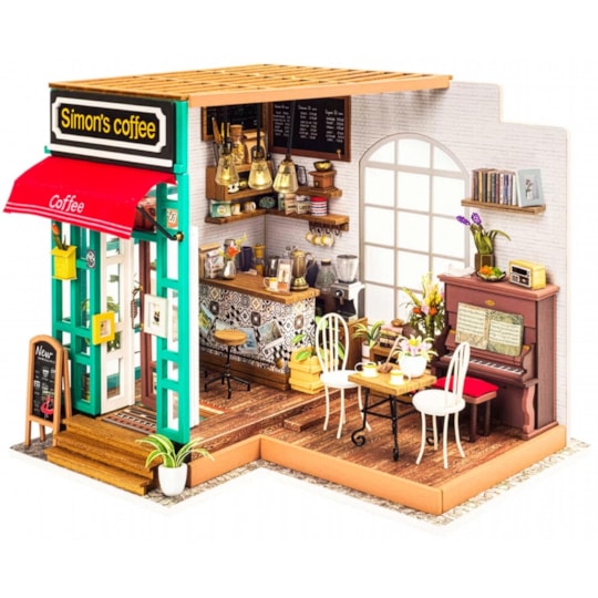 Kit de Montar Simon's Cafe Book Nook Diorama para prateleira Hands Craft Rolife