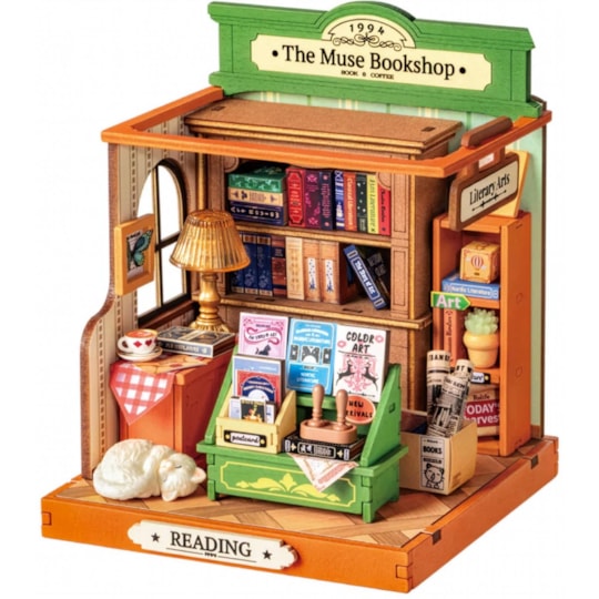 Kit de Montar The Muse Bookshop Book Nook Diorama para prateleira - Hands Craft Rolife