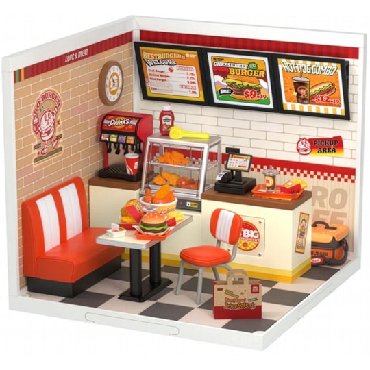 Kit de Montar Yum Yum Burger Book Nook Diorama para prateleira - Hands Craft Rolife